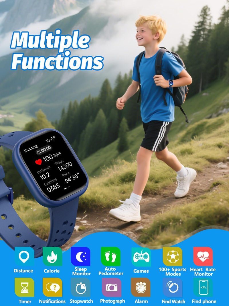 Teslahero Upgraded Kids Smart Watch Fitness Tracker, 1.85" Screen with 12 Puzzle Games, Heart Rate Sleep Monitor, Pedometer, Waterproof Activity Tracker with/without APP for Fitbit Boys Girls (Purple)