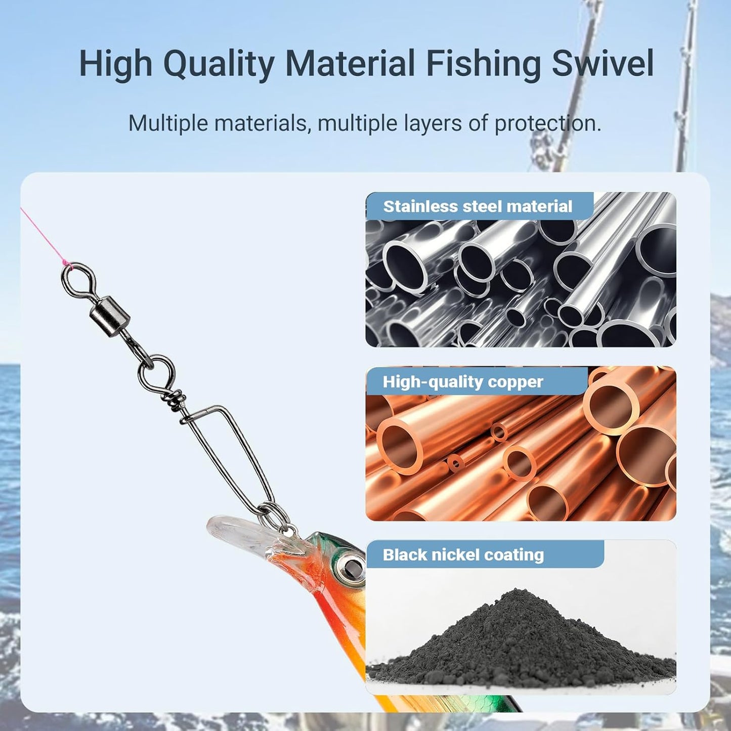 High-Strength Fishing Snaps - Stainless Steel Barrel Swivels | Freshwater Lure Connector