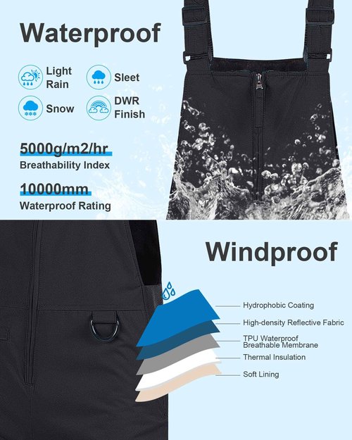 Pursky Boys' Waterproof Ski Pants Winter Insulated Pants Outdoor Mountain Snowboard Pants Kids Snow Pants Snow Bibs Girls Snowpants Youth Ski Bibs Husky Snowbibs Black 14/16