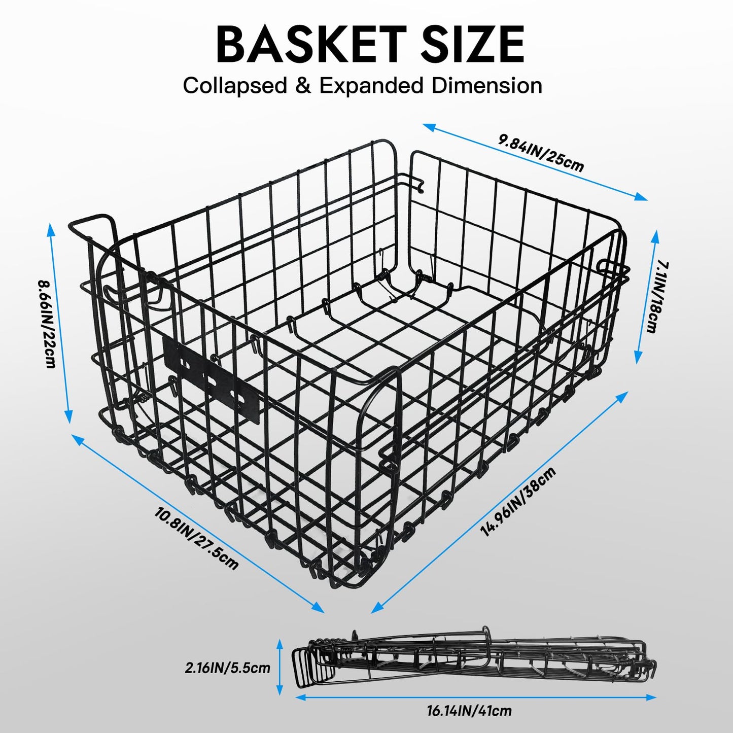 RAYMACE Bike Basket Rear,Bicycle Basket with Removable Liner,Rainproof Cover and Cargo Net,Folding Bike Baskets for Adult,Quick Release Design Fits for Most Rear Mounted Bike Rack