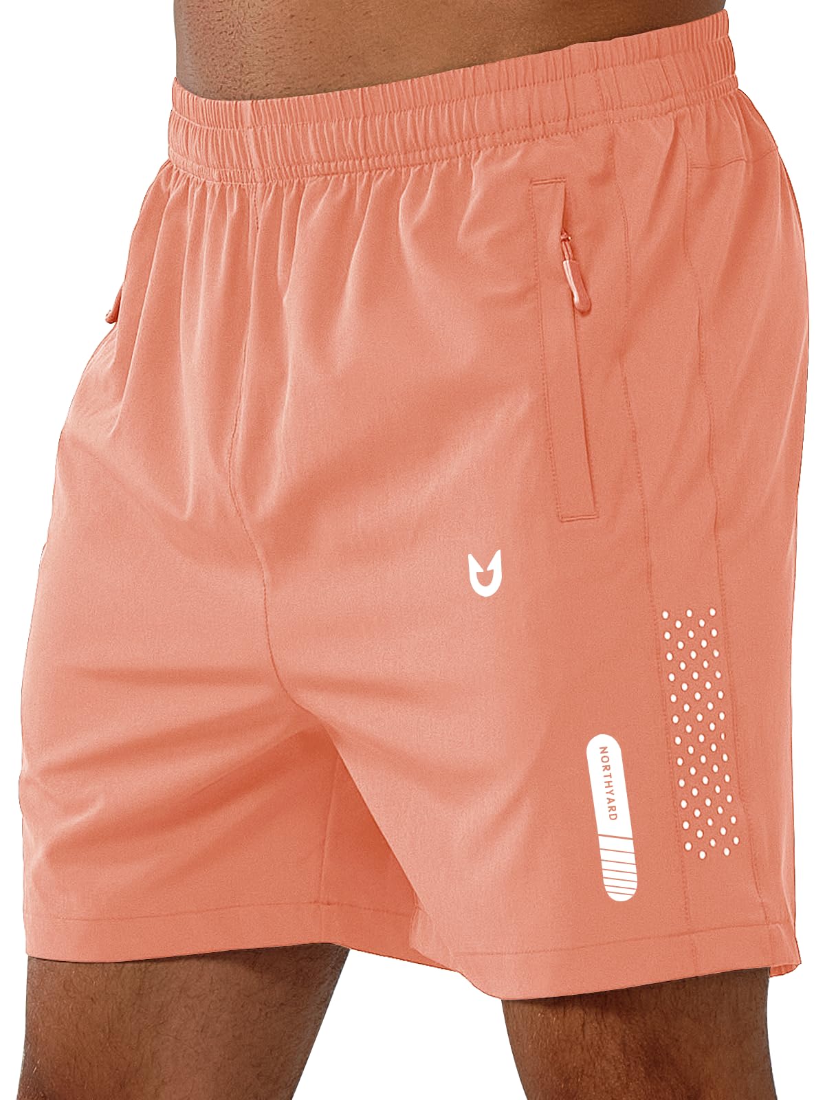 NORTHYARD Men's Athletic Running Shorts Gym Workout 7"/9"/5" Quick Dry Lightweight Sports Basketball Tennis 3 Zipper Pockets PINKORANGE-5inch 2XL