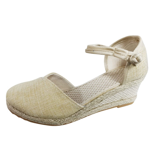 Shengsospp Women's Platform Espadrilles Casual Ankle Strap Wedge Sandals Open Toe Espadrille Wedge Sandals Dress Shoes Open Toe Beach Sandals 04-Beige, 7.5