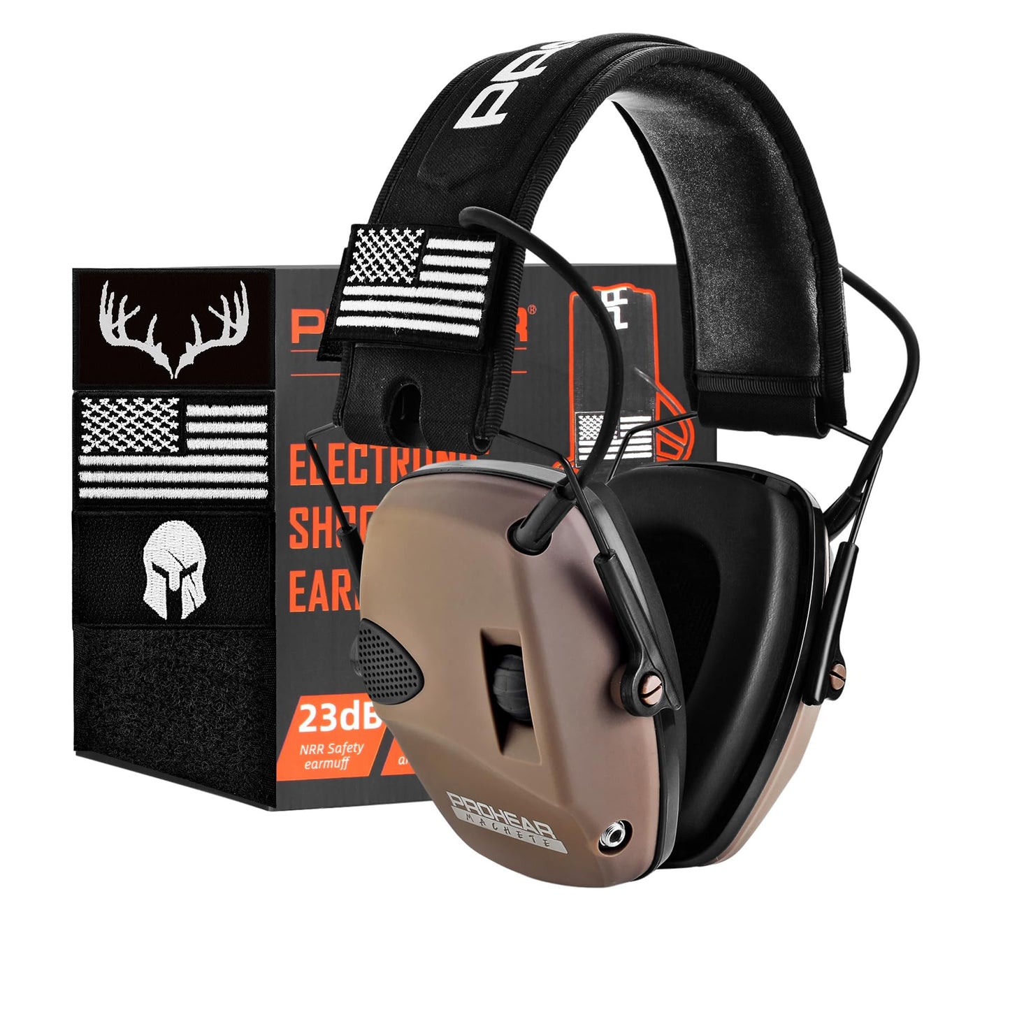 PROHEAR Electronic Ear Protection for Shooting with 4X Sound Amplification, Gun Range Hearing Protection Muffs, NRR 23dB Noise Reduction Headphones for Hunting, Brown