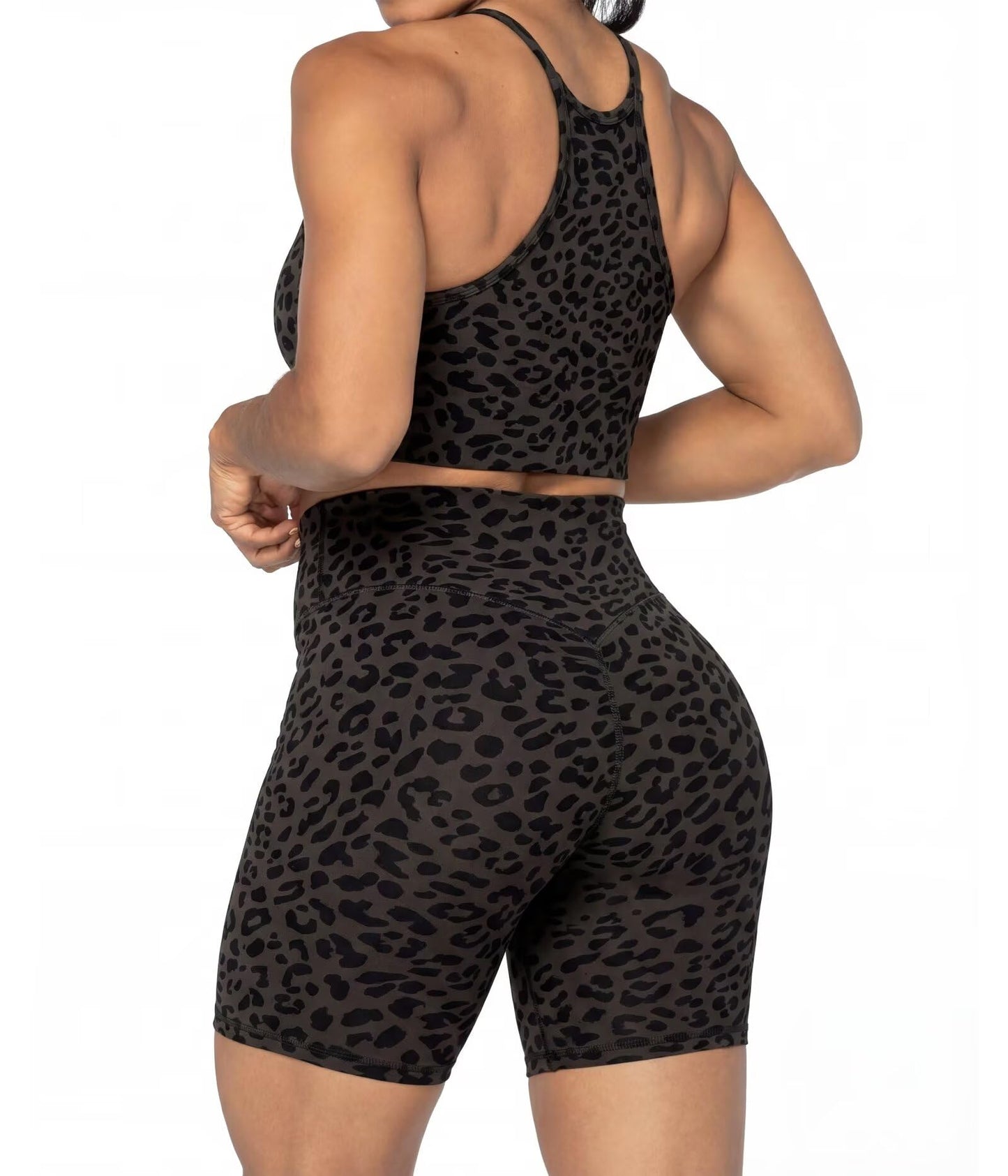 Sunzel 8" Waist Biker Shorts for Women No Front Seam Soft Yoga Workout Gym Bike Shorts Tummy Control Squat Proof Leopard Seal Brown Small