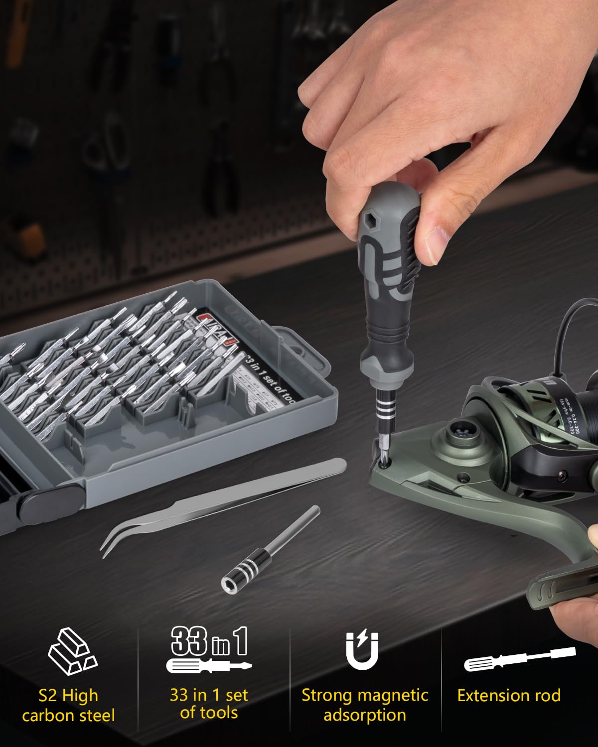 THKFISH Fishing Reel Maintenance Kit, Reel Repair Tool Kit, Fishing Reel Cleaning Set with Spool Pin Remover and 28 in 1 Screwdriver or 38 in 1 Electric Screwdriver