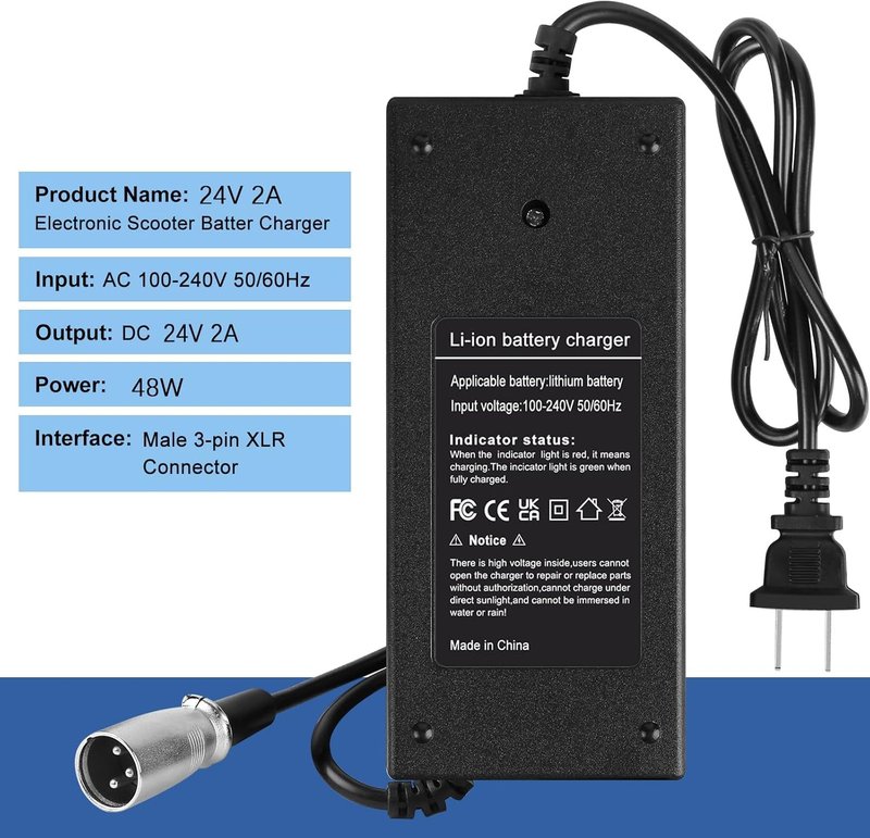 24V(Max 29.4V) 2A 3-Pin XLR Charger for Electric Scooter,Wheelchairs,Go-Go Elite Traveller,Jazzy Power Chair, Pride Mobility, Shoprider, iZip, eZip,Drive Medical, Bladez, Elite Traveller,Plus HD US