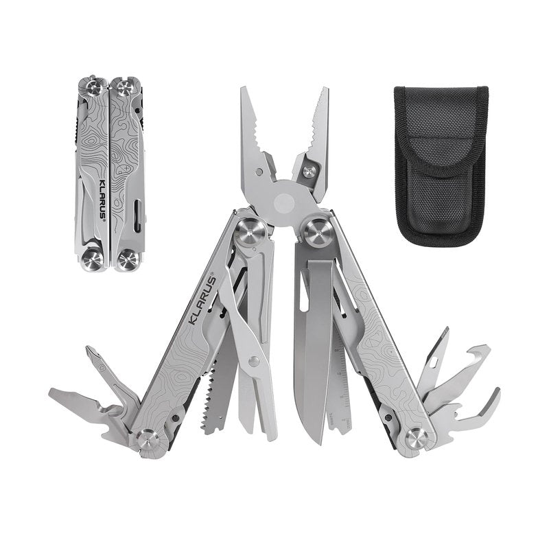Klarus MT07 20-in-1 Multitool, Heavy Spring Pliers, Topographic Texture Finish, Dual Lock System, High-Carbon Stainless Steel, Includes Nylon Sheath – Pocket Tool for EDC, Outdoor, and Gifts