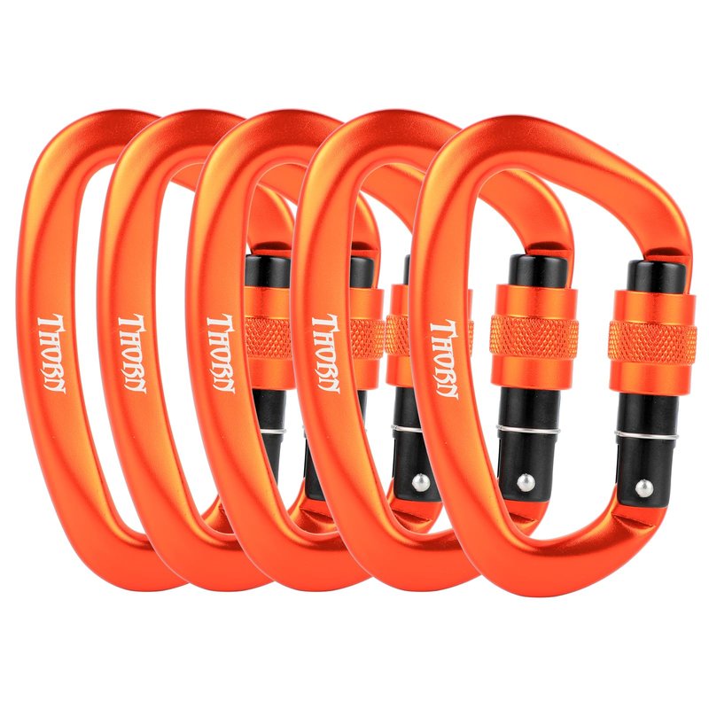 Climbing Locking Carabiner Clip Rappelling - Thorn 25KN Heavy Duty Large Screwgate Carabiners Clips for Rock Climbing,Mountaineer,Hammock,Camping,Gym,Orange Pack of 5