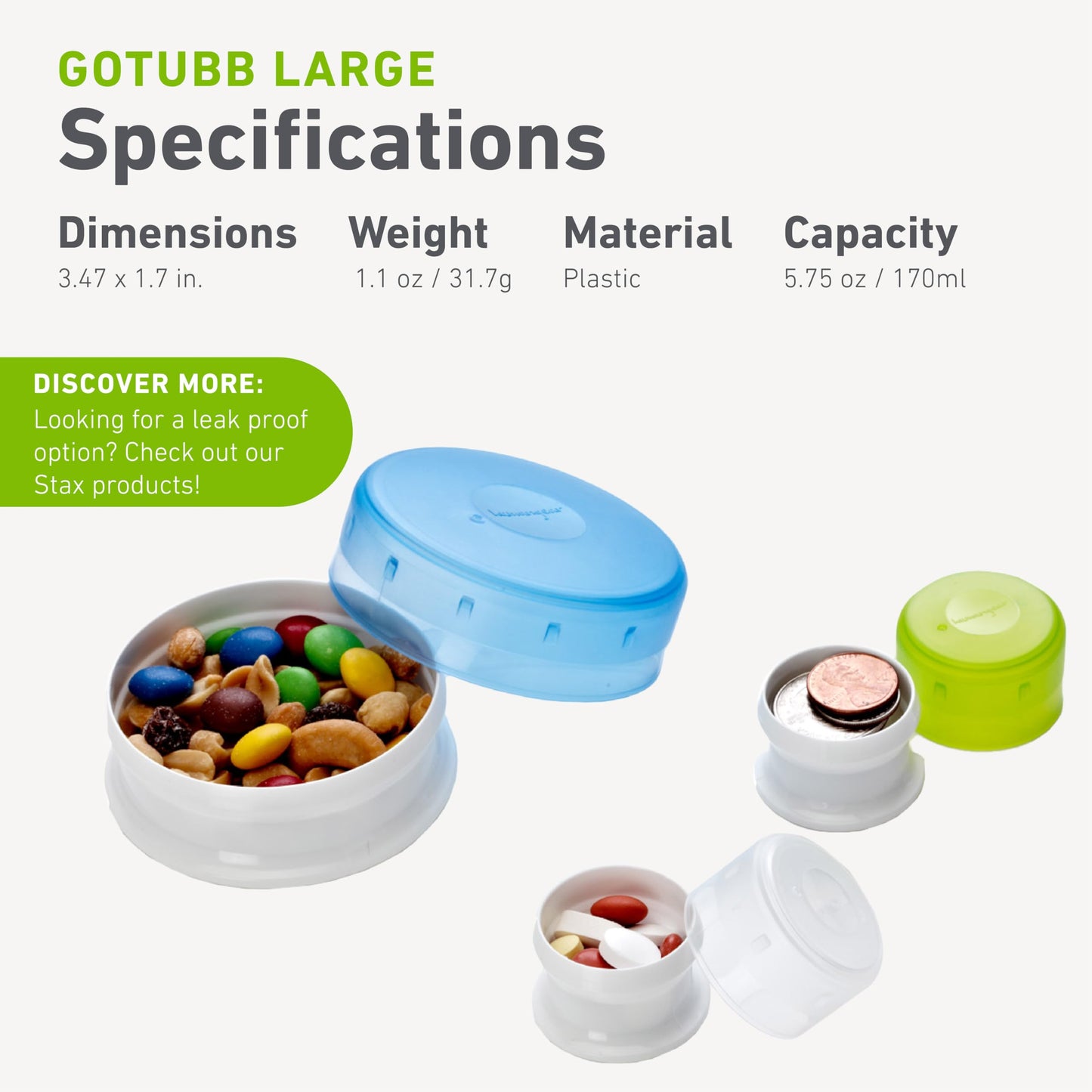 humangear GoTubb | Hard Container | Easy Open | Food-Safe Material, Clear/Blue, Large