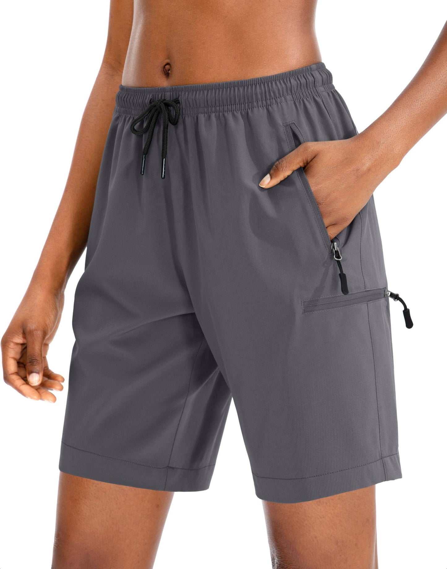 SANTINY Women's 5''/ 7''/9'' Hiking Cargo Shorts Quick Dry Lightweight Summer Shorts for Women Athletic Golf Zipper Pockets(Dark Grey_XXL)