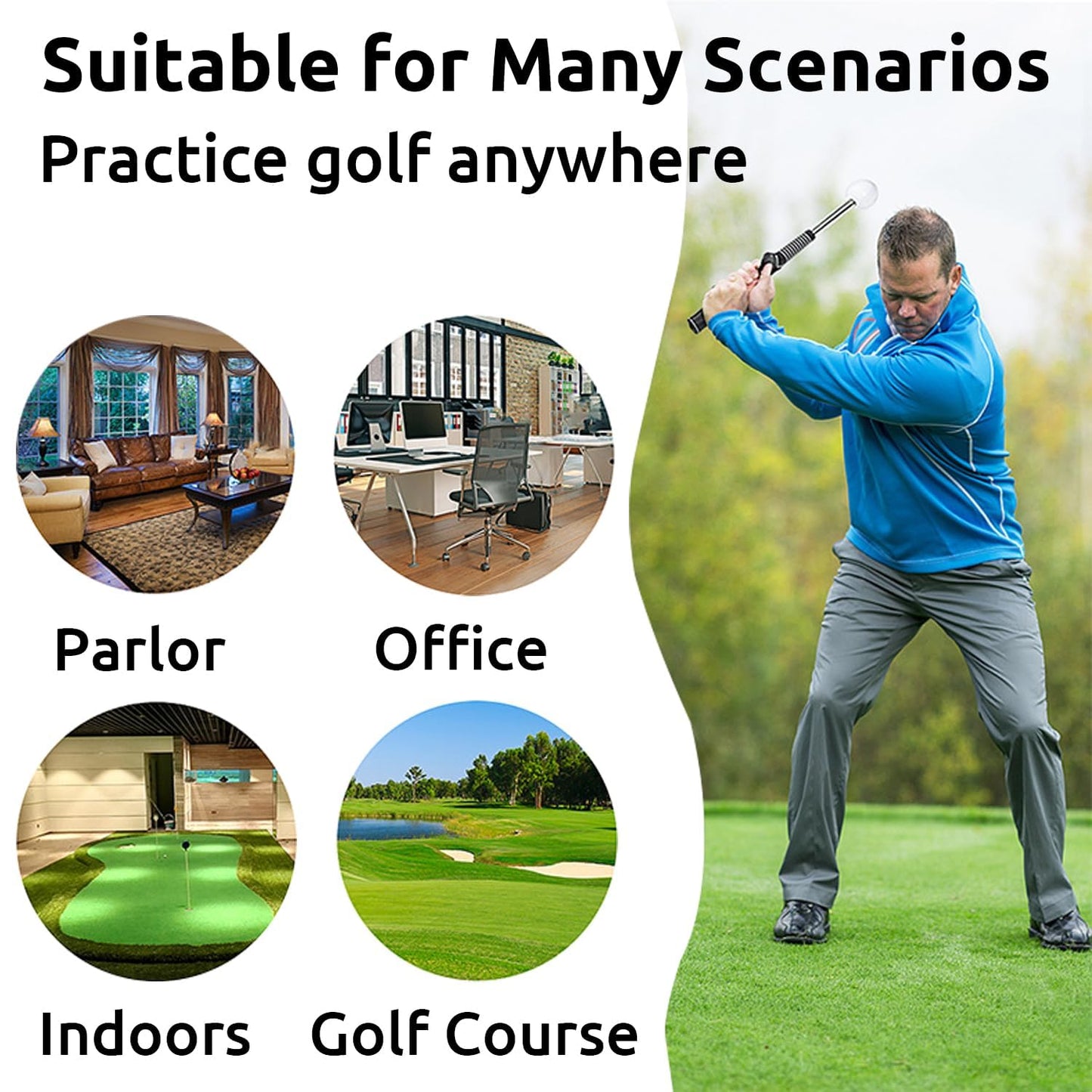 JwKenta Retractable Golf Swing Trainer, Golf Grip Trainer for Warm-ups, Indoor Practice, Right-Handed Golf Clubs, Golf Accessories - Strength and Tempo Training for The chip Shot
