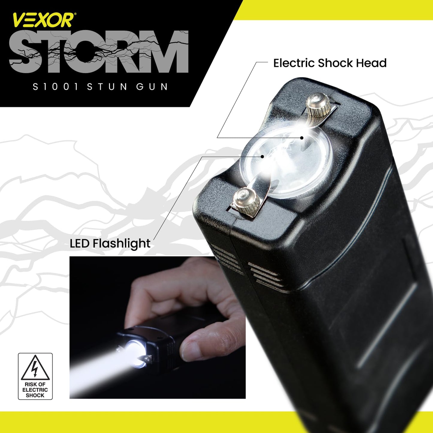 Vexor Storm Mini S1001 Personal Safety Device - Compact Rechargeable with LED Light - USB Charging - Pocket Size - Safety Lock - Includes Training Guide, Steel Gray