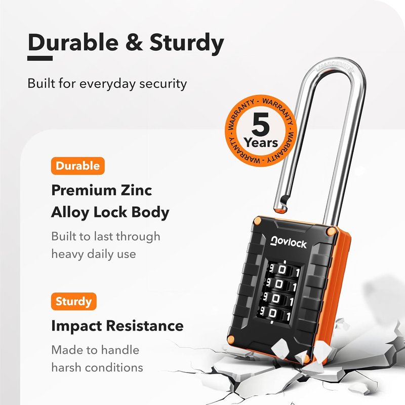 Combination Locks - 4-Digit Padlocks for Gym Lockers, Toolboxes & Gates | 2-Pack, Black/Orange - 2.76 in Long Shackle