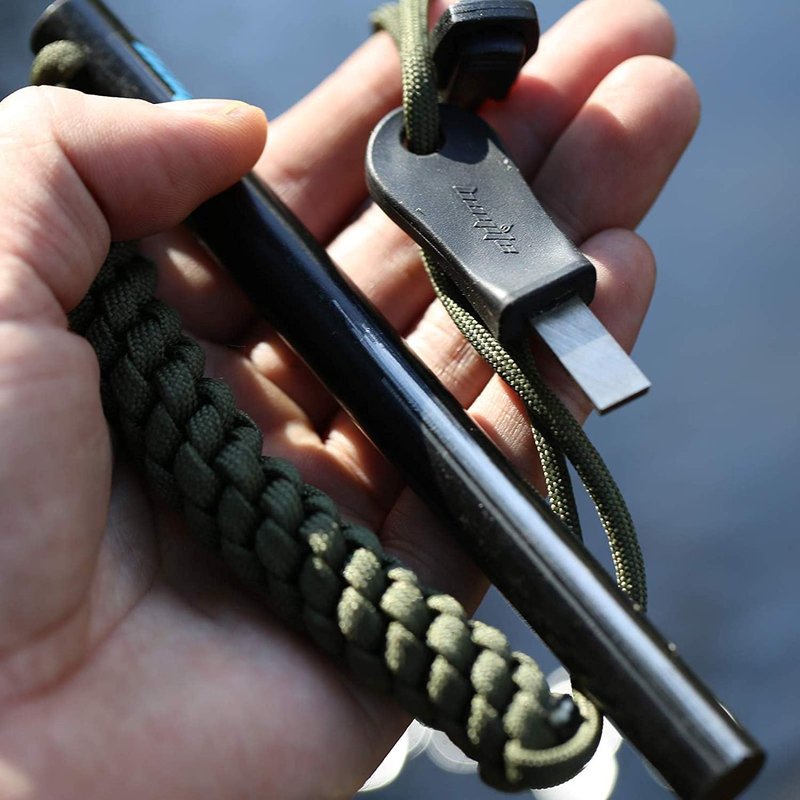Survival Flint Steel Fire Starter Kit - Ferrocerium Rod with Striker & Paracord Handle | 1/2 x 6 Inch
