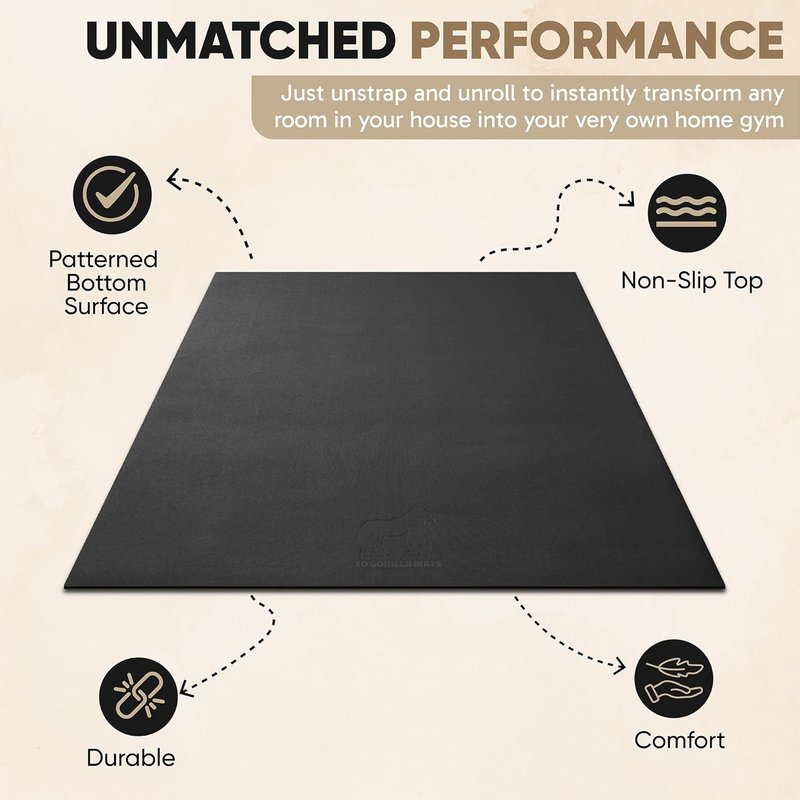 Large Exercise Mat - Ultra Durable Non-Slip Home Gym Flooring | 6'x4', 7'x4', 7'x5', 8'x4', 10'x4' (1/4" Thick)