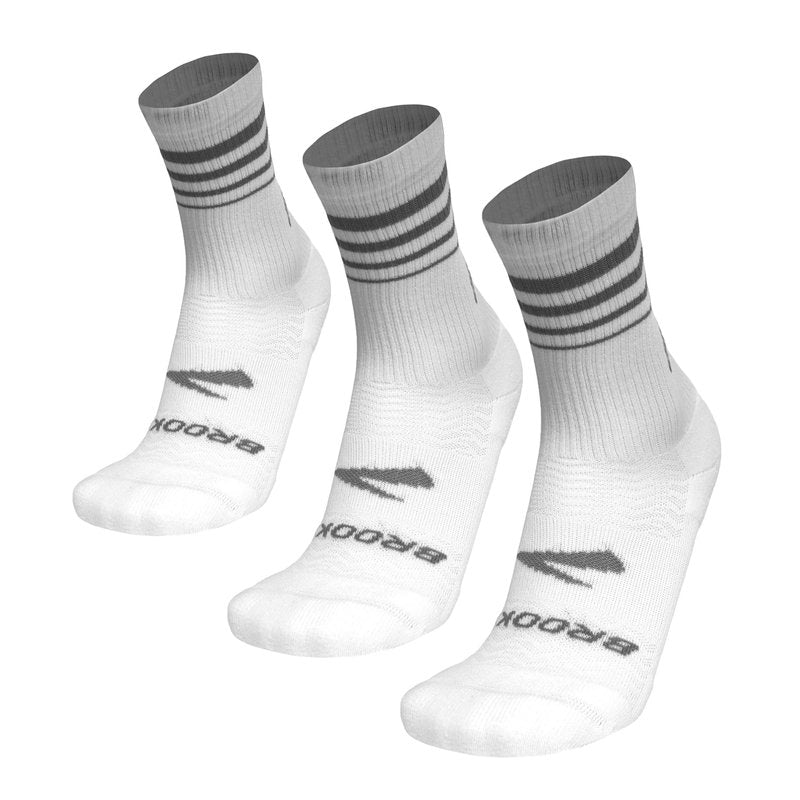 Brooks Run-In Crew 3 Pack Socks, Performance Athletic Running Crew Socks with Comfort Fit for Men & Women (3-Pack) - White - Medium