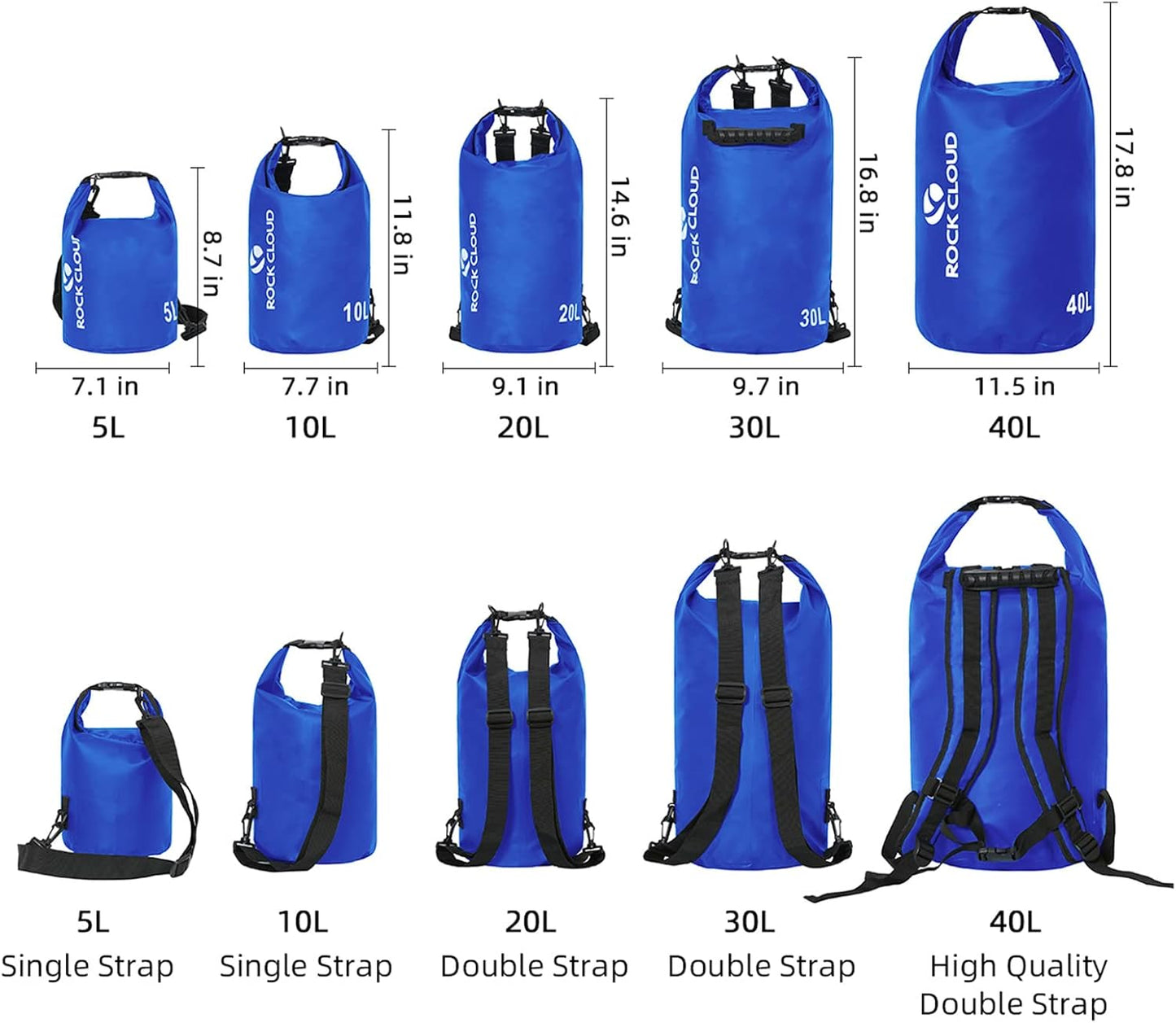 ROCK CLOUD Waterproof Dry Bag - 5L Dry Sack for Kayaking, Rafting, Beach, and Camping