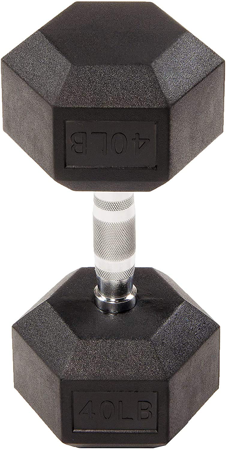 HulkFit Rubber Encased Hex Dumbbells, 40lb Single Black