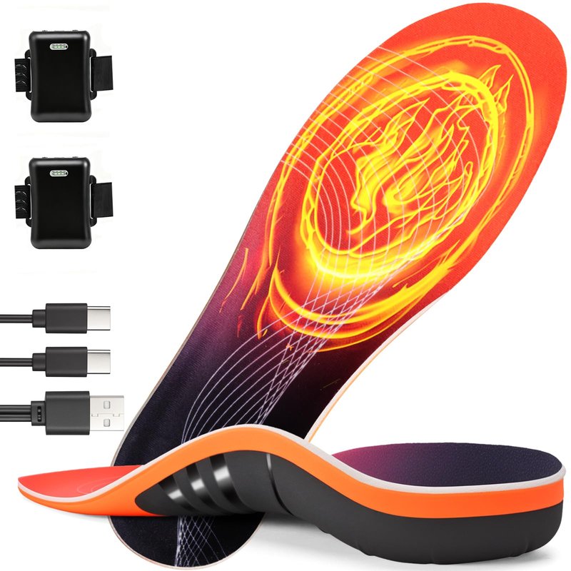 Rechargeable Heated Insoles with 4 Heating Levels, Foot Warmer, 5000mAh External Battery, Heavy Duty High Arch Support Orthotic Insoles for Plantar Fasciitis Pain Relief, M (9-10.5)
