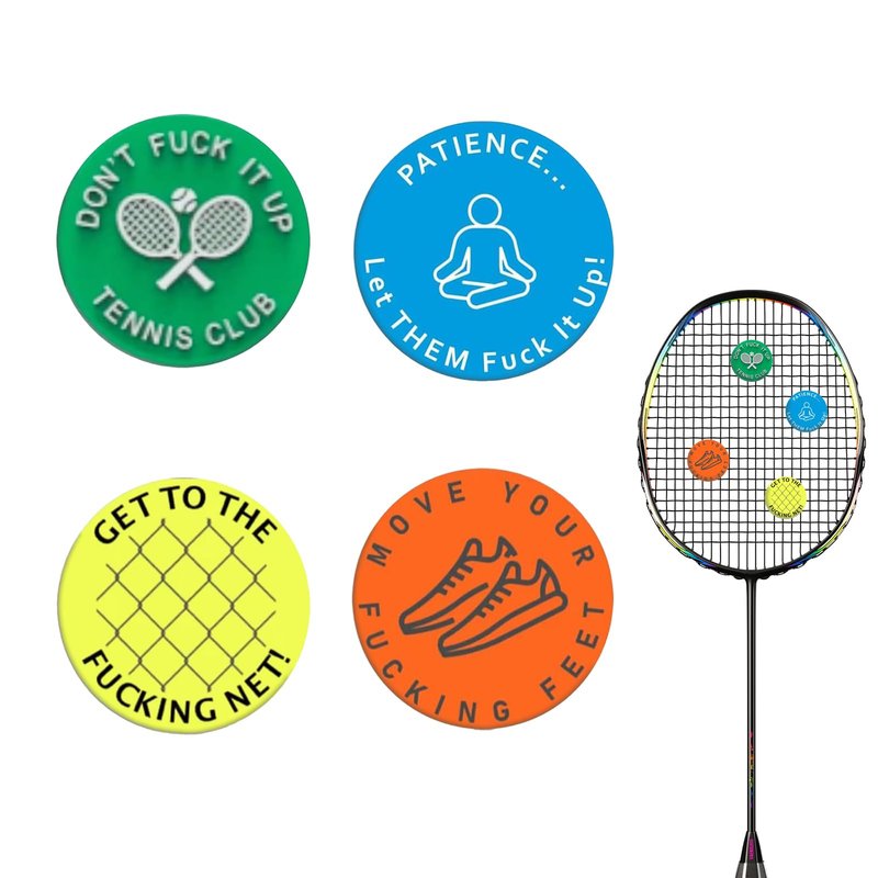 NIIIYTYB 4 Pcs Tennis Racquet Dampeners Funny Unique Silicone Dampener Tennis Dampers Racket Vibration Dampeners Fun Tennis Racket Dampers with Words Shock Absorbing Tennis Accessories