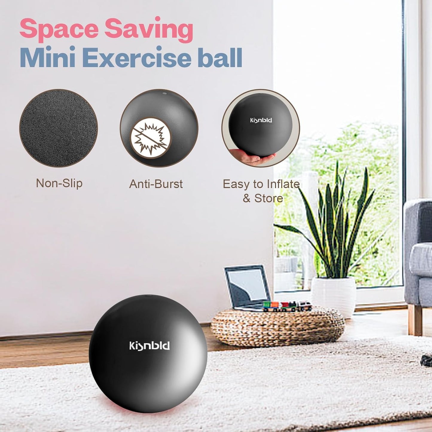 Mini Pilates Ball - 9 Inch Anti-Burst Exercise Ball for Stability, Fitness & Core Strength | Yoga & Physical Therapy