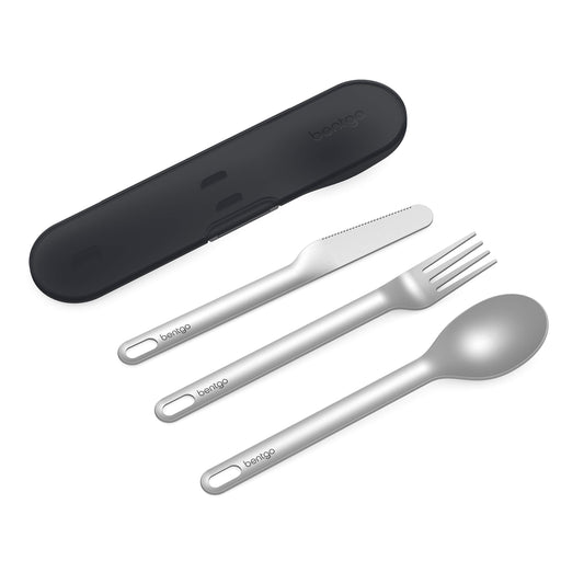 Bentgo® Stainless Travel Utensil Set - Reusable 3-Piece Silverware Set with Carrying Case, High-Grade Premium Steel, BPA-Free Case, Eco-Friendly - Ideal for Travel, Camping, and Office Use (Carbon)