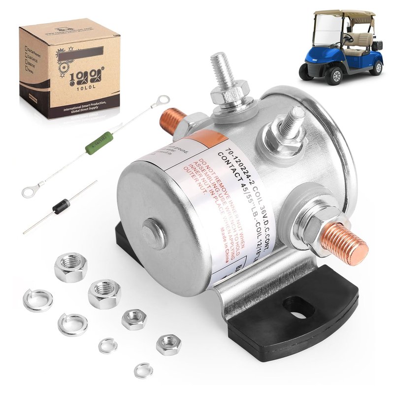 10L0L 36 Volt #70 Series Continuous Duty Solenoid Relay for EZGO TXT & Marathon 1980-2010 Electric Carts, Include Resistor & Diode, Replace OEM# 27855G01, 11761G1, 27855G02, 31680G1