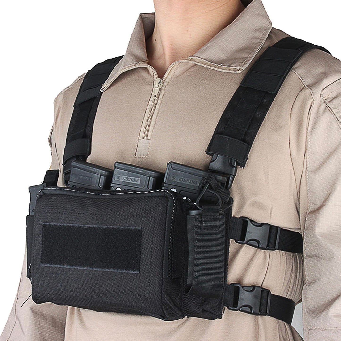 HRTACPAG Micro Chest Rig with Triple AK/AR Mag Pouch Tactical H-Harness Bag Airsoft Kit Khaki