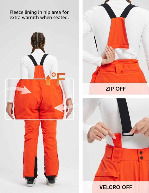fit space Women's Ski Pants Waterproof 15,022mm Deachable Stretch Suspenders Winter Alpine Snowboarding Pants (Carrot,Large)