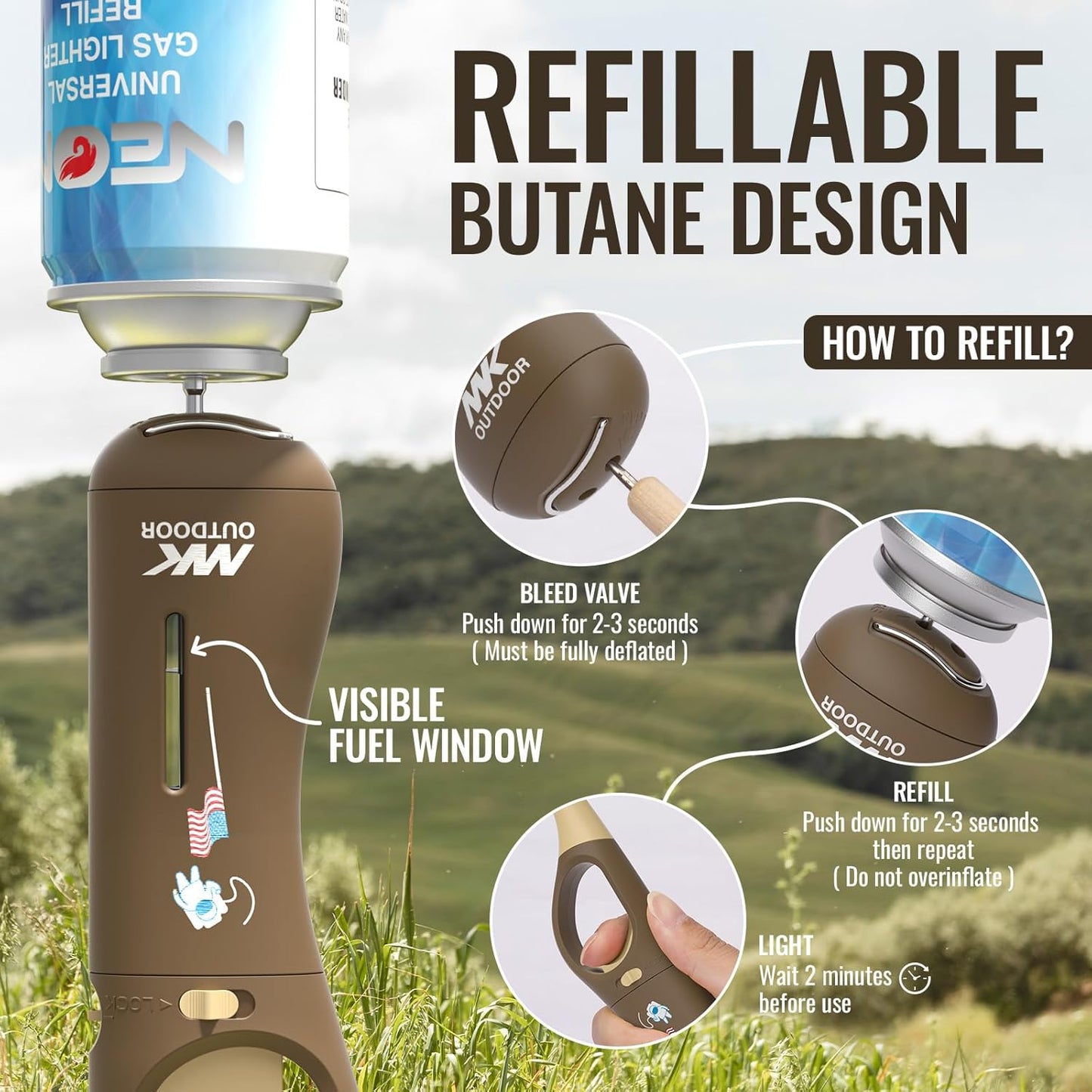 MK Lighter Outdoor Series - 9-Inch Flex Neck Refillable BBQ & Candle Lighters | 4-Pack Survival Tools