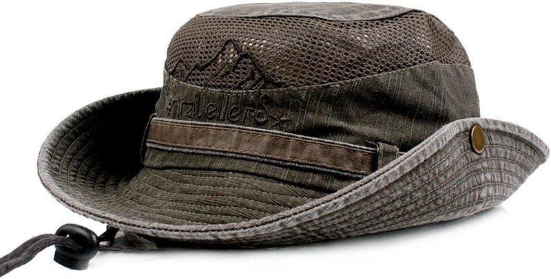 Men's Sun Hat - Cotton Embroidered Wide Brim Bucket Hat for Summer Outdoor Protection | Foldable Safari Style