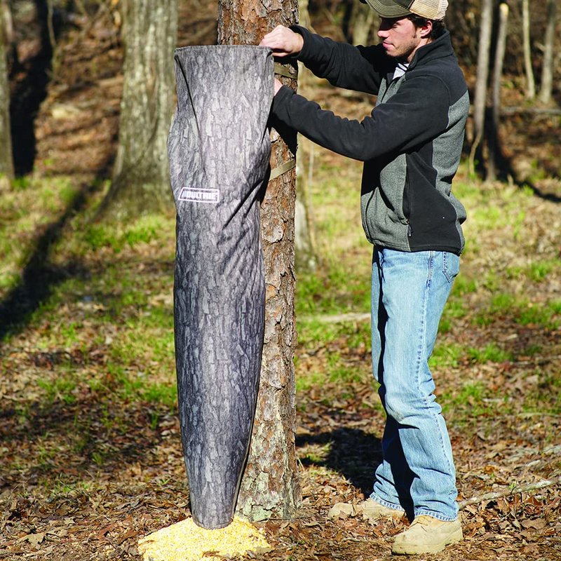 Moultrie 100 Lb Bag Feeder – Gravity-Fed Tree Hugger, No Batteries, Pine Bark Camo, Water-Resistant Fabric