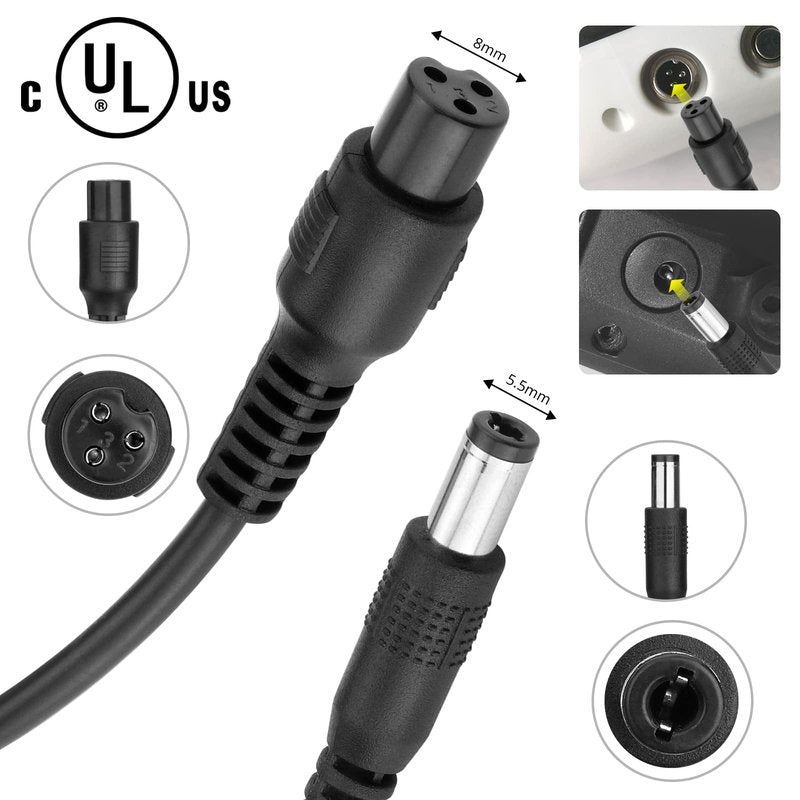 APOOHEP 42V Compact Electric Scooter Hoverboard Charger for Hover-1 Gotrax Jetson & More 36V Lithium Battery, UL Certified Safe & Powerful & Small with 2 Common Connectors