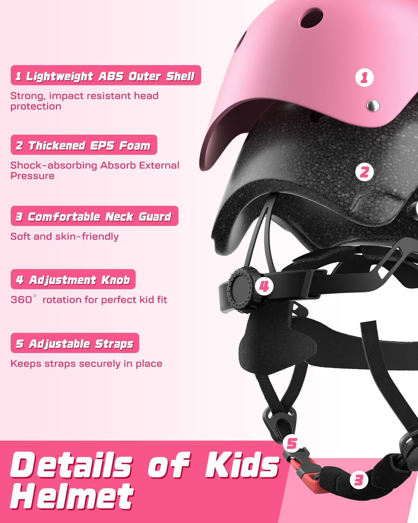 Kids Bike Helmet Set, Adjustable Helmet for Ages 3-10 Year Boys Girls, Pad Set with Knee and Elbow Pads for Bike, Roller, Skating, Scooter, Longboard and More Sports