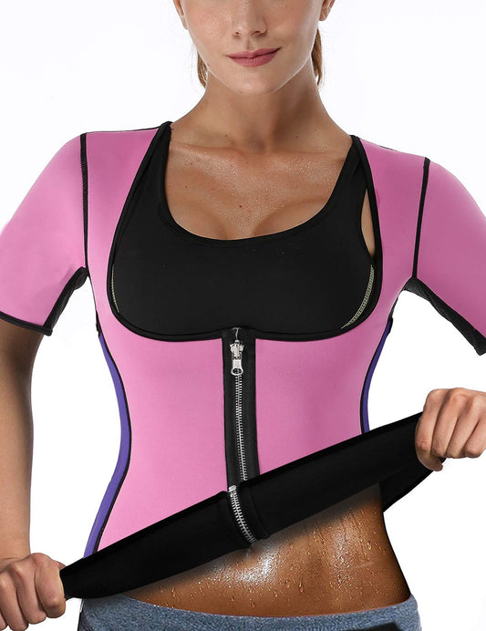 DoLoveY Women Sauna Sweat Vest with Sleeves Neoprene Fitness Shirt Workout Body Shaper Sport Tank Top