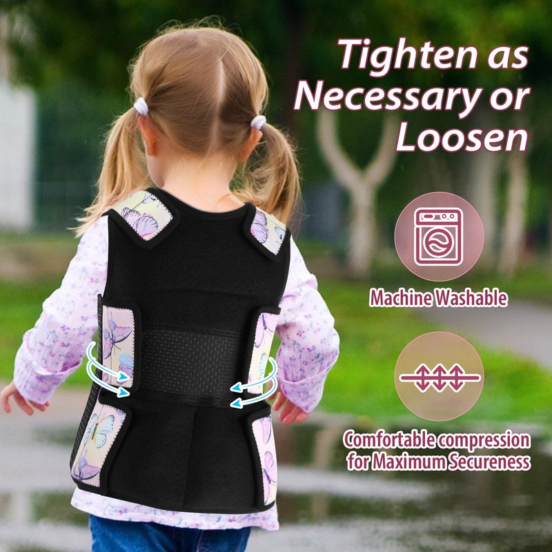 Janmercy Weighted Vest for Kids Ages 4 to 7 and Ages 8+ Boy Girl Adjustable Breathable Compression Vest for Processing Issue(Butterfly,Small,Pink)