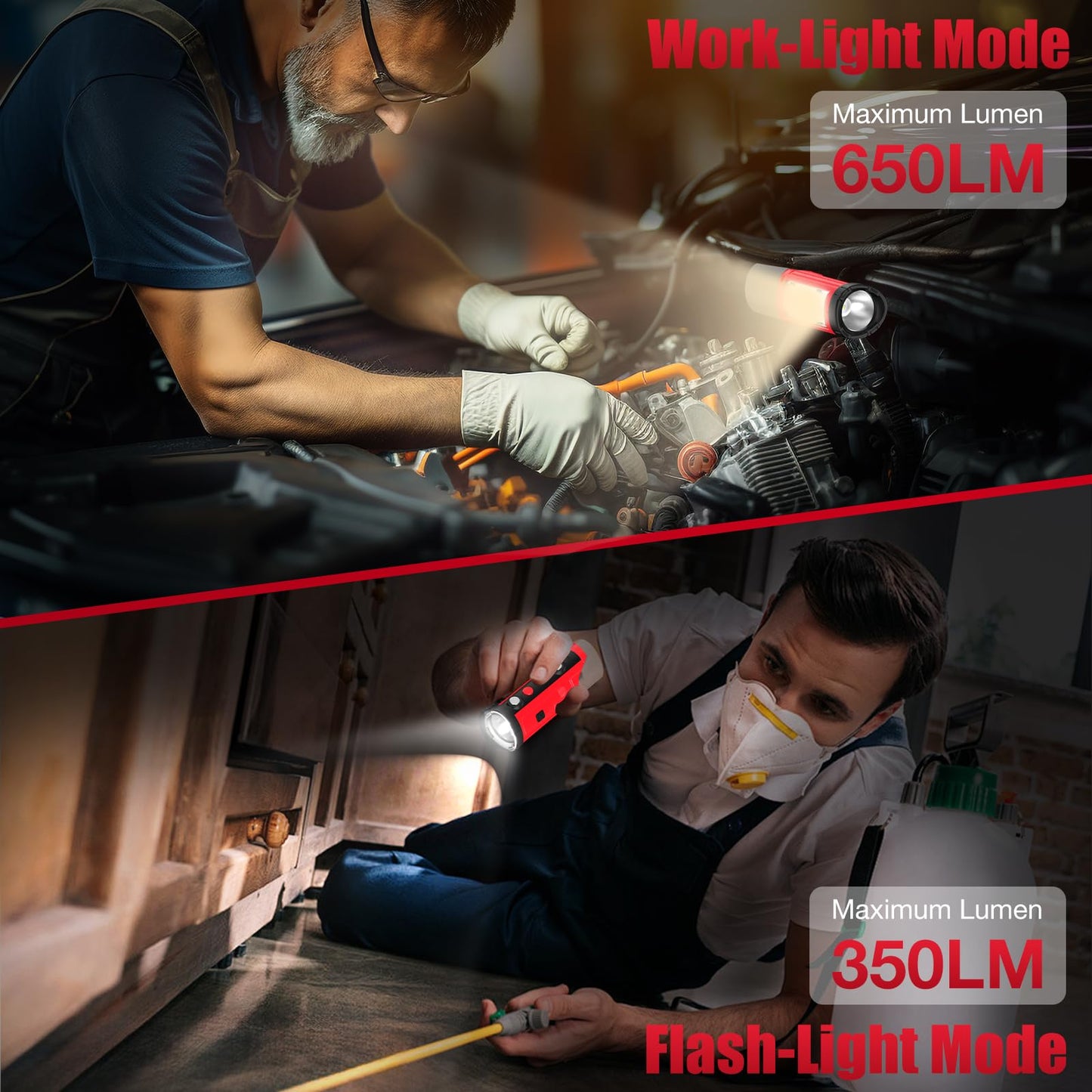ohyes Magnetic Work Light Fit for Milwaukee 12V Battery Max 650LM 2 in 1 Flash Light for Camping Jobsite & Workshop(Battery not Included)