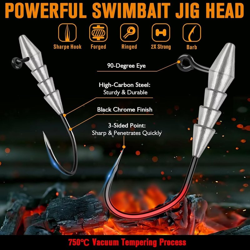 15PCS Hover Rig Jighead Swimbait Fishing Jig Heads - Bass Hooks 1/0, 3/0, 5/0 | 1/16OZ, 1/8OZ, 1/4OZ