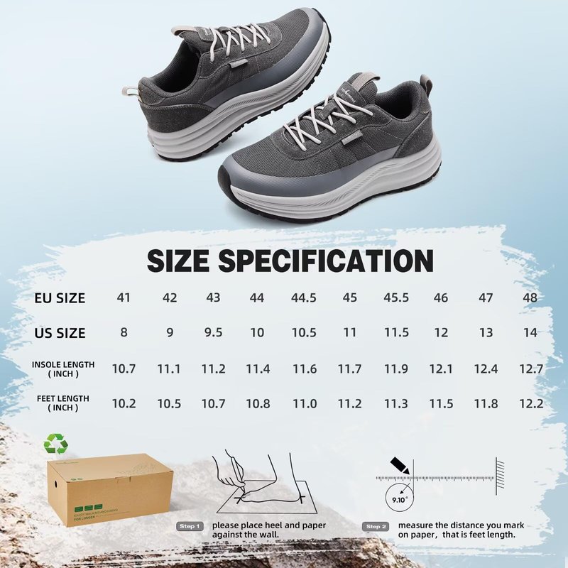 Men's Orthopedic Breathable Sports Shoes: Plantar Fasciitis Orthotic Heel Spur Foot Heel Pain Relief Trail Sneakers, Arch Support Comfortable Trekking Athletic Standing Walking Shoes Grey Size 11