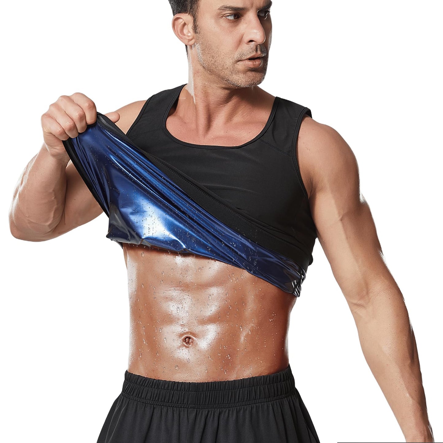 Towintec Sauna Vest for Men Waist Trainer Sauna Shirt Sweat Heat Trapping Compression Sleeveless Shirts Pullover Sweat Enhancing Weight Loss Workout Shapewear Top for Gym Exercise Sport(Blue,L/XL)