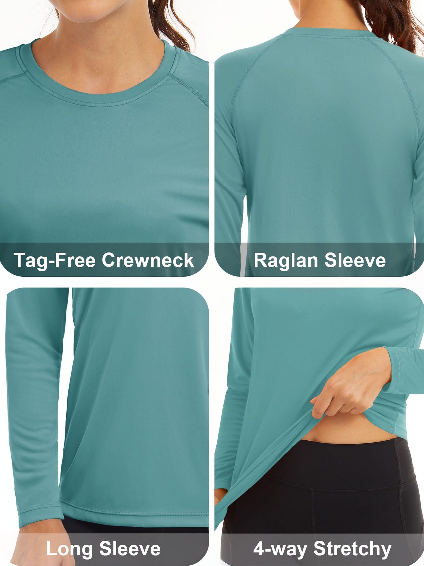 MAGCOMSEN UV Shirts for Women Long Sleeve Rash Guard Running UPF 50+ Sun Protection T Shirts Workout Fishing Yoga Tops Grey Green