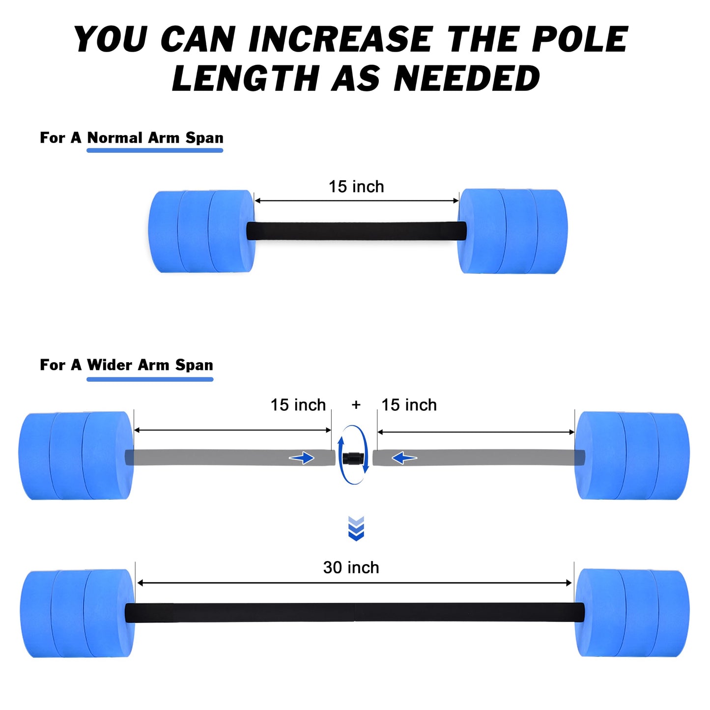 Hikeen Aquatic Exercise Dumbbells Water Dumbbell Pool Resistance Aquatic Fitness Barbells High-Density EVA Foam Pool Weights Dumbbells, for Water Aerobics Weight Loss (1 Blue Long barbell)