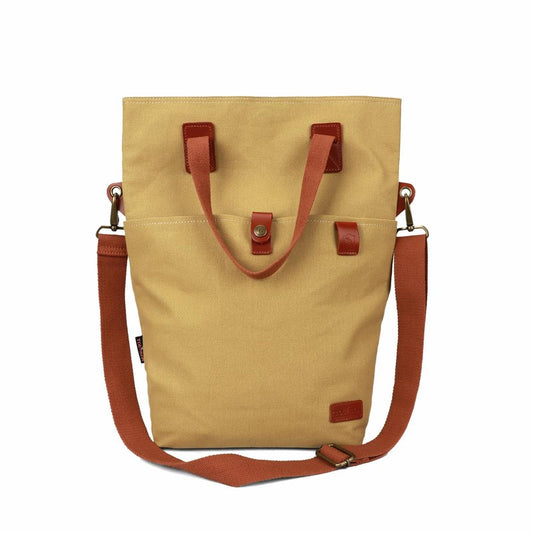 TOURBON Canvas Clip-On Quick-Release Bike Panniers Women's Shoulder Tote Bag - Khaki