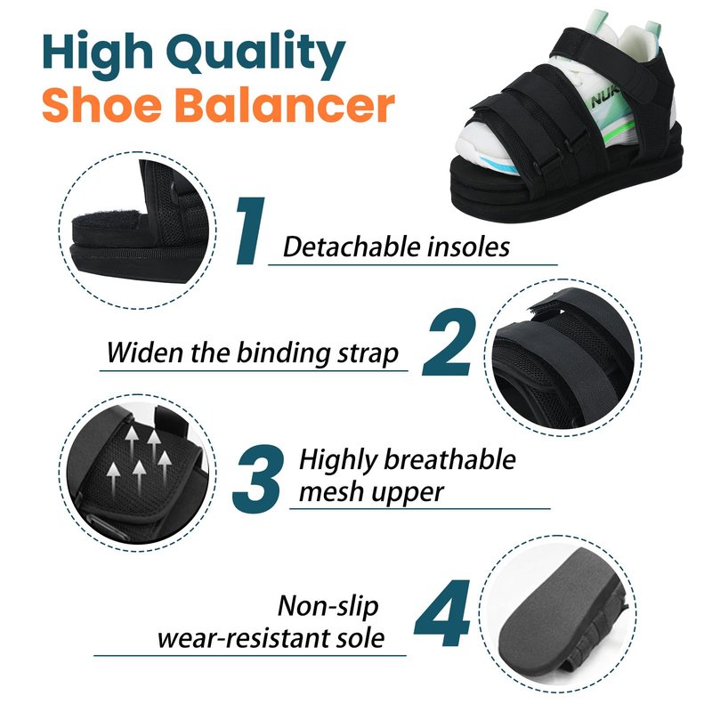 JorWystia Shoe Lift for Uneven Legs, Shoe Balancer Shoes Leveler for Use with Fracture Boots, Shoes Riser with Adjustable Height for Gait Improvement (Medium)
