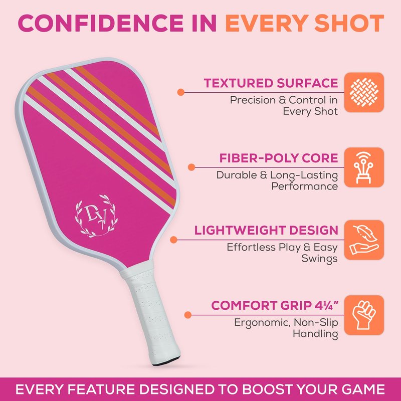 Pink Pickleball Paddle for Women – Beginner Friendly Textured Surface for Control | Lightweight Cute Pickleball Paddle | Stylish Starter Paddle to Build Confidence Fast