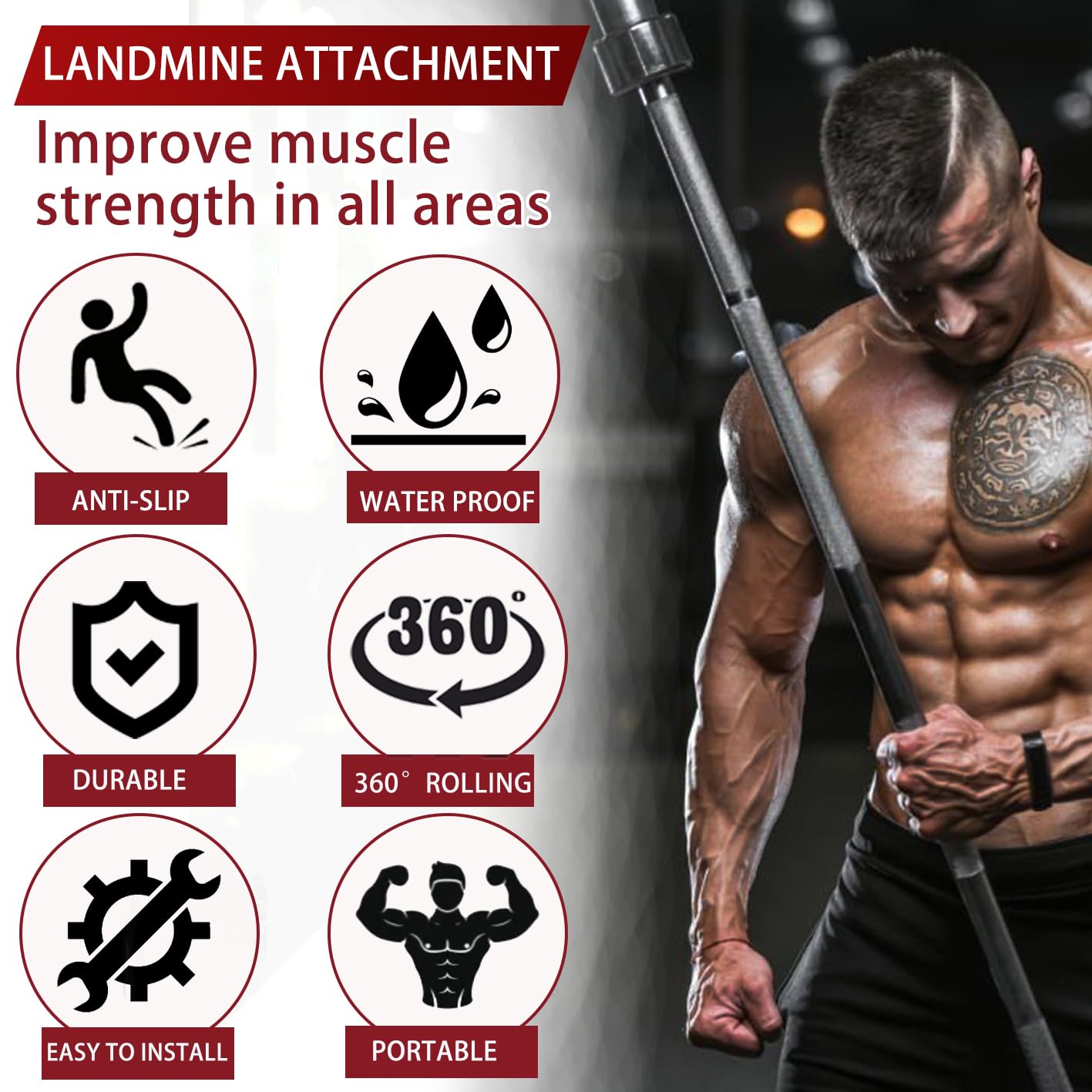 ELESTAB Heavy Duty Landmine Attachment for Barbell Landmine Exercise 360° Swivel Easy for Deadlifts, Squats and Arm Rows/Presses Fits 2'' Olympic Bars (Black)