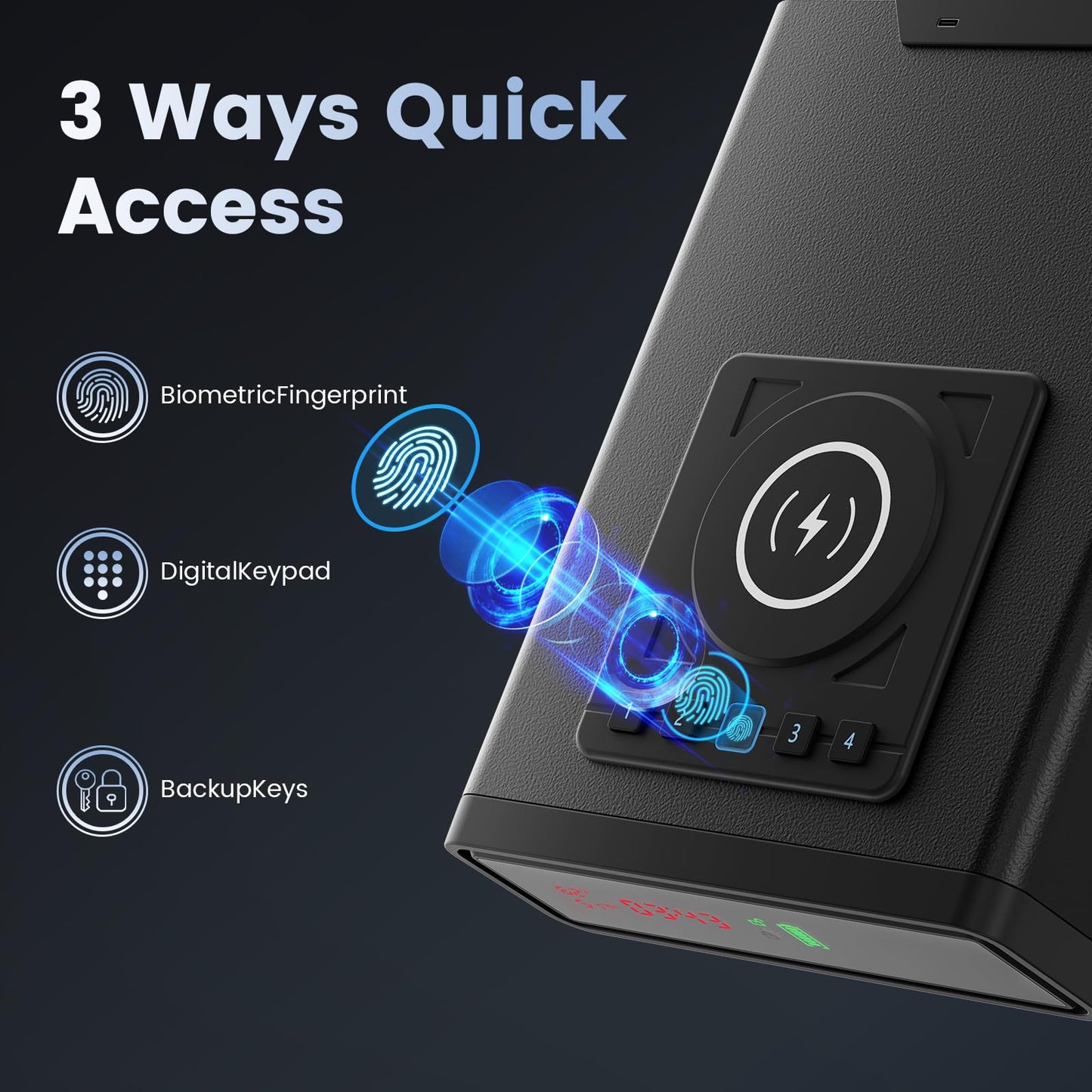XDeer Biometric Gun Safe for Handgun with Wireless Charging, Quick Access Fingerprint Gun Safes, Bedside Pistol Case, 7/24 Digital Alarm Clock Small safe 1PCS