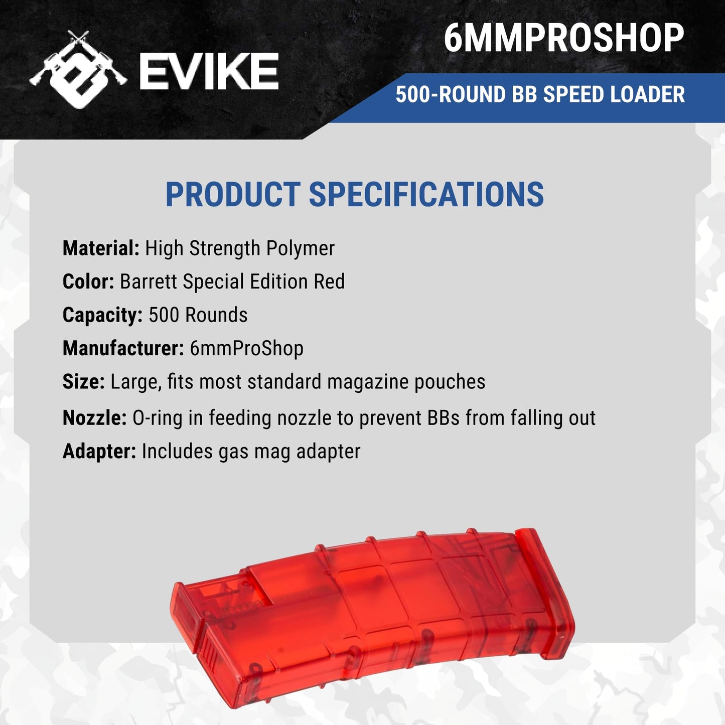 Evike Airsoft - 6mmProShop 500rd Airsoft Universal BB Speed Loader (Color: Large ~500rds / Barrett Special Edition Red)
