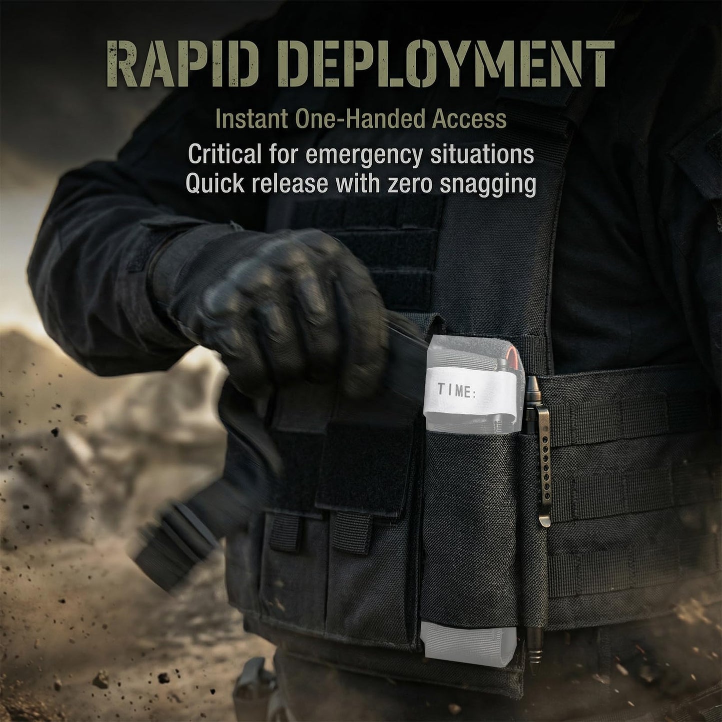 BESWON Tactical Tourniquet Holder with Pen, Elastic Tourniquet Holder TQ Holder with Hook & Loop Tourniquet Holster for Duty Vest Chest Rig Tactical Belt