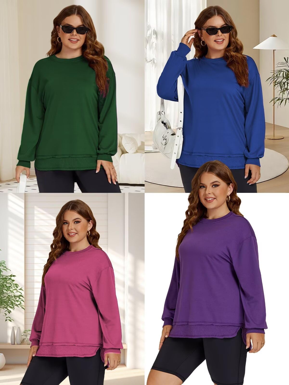 DOLNINE Plus Size Tunic for Women Fall Long Sleeve Shirts Lightweight Winter Sweatshirts 4X White